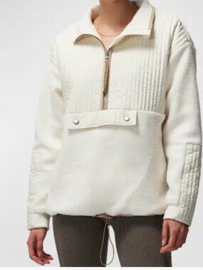 Spiritual Gangster Mix Media Half-Zip Sherpa Pullover Ivory Medium EUC